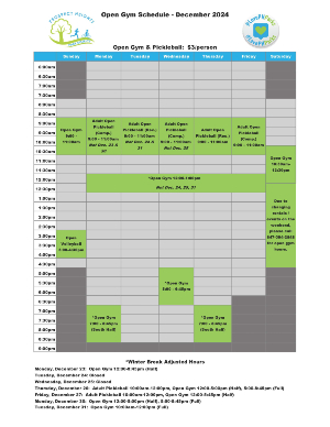 December 2024 Open Gym Schedule